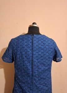 Vintage Blue Square Neck Dress