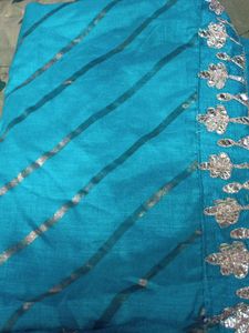 Teal &amp; Silver Striped Fabric