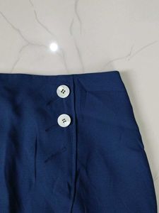 Navy Blue Asymmetrical Button Skirt