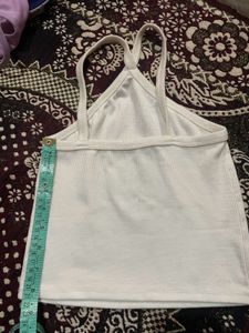 White Ribbed Halter Tank Top