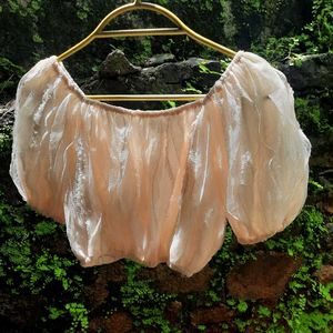 Sheer Korean Puff Sleeve Crop Top