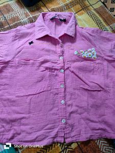 Pink Embroidery Women Shirt
