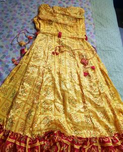 Long  Yellow And Red Gown With Tussel