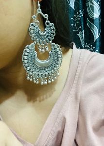 4 Silver Hoop Earrings with one ring