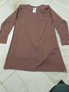 XL Size Brown Button-Down Hi-Lo Tunic