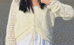White Cottagecore Crochet Drawstring Blouse