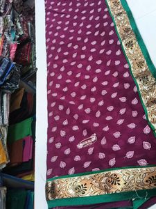 Maroon Leaf Print Saree
