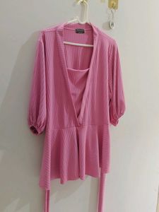 Stylish Pink Peplum Top Front