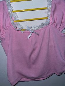 Pink Ribbed Lace Trim Top