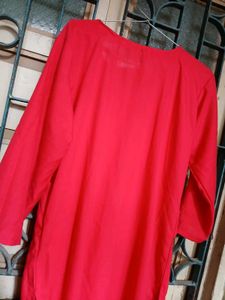 Simple Red Pakistani Suit With Dupatta And Pant