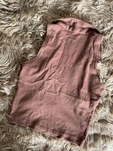 Brown Collared Crop Top