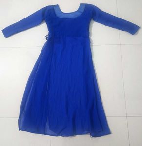 Beautiful Blue Side Cut Net Kurtie
