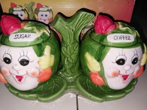 Ceramic Bone China Salt And Coffee Pot With Holder - Set of 2