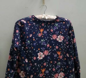 Dark Blue Floral Long Sleeves Aesthetic Cozy Top