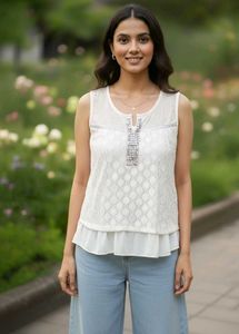 Elegant White Sleeveless Lace Top