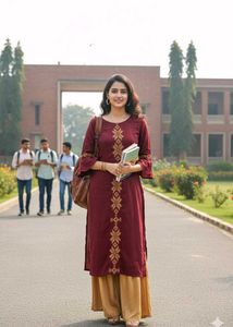Maroon Embroidered Kurta
