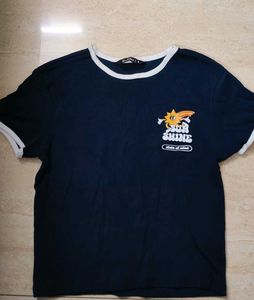 Navy blue Cute Graphic crop tee (size-s)