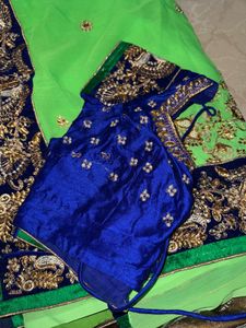 Fluorescent Green Saree with Embroidery