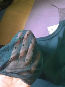 Green Puff Sleeve  One Piece Dress