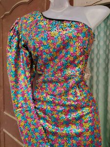 Rainbow Sequin One-Shoulder Bodycon Dress