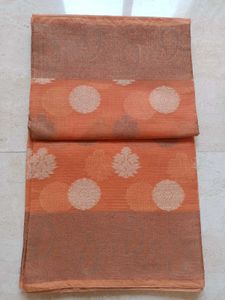 Peach Cotton Saree With Blouse Piece
