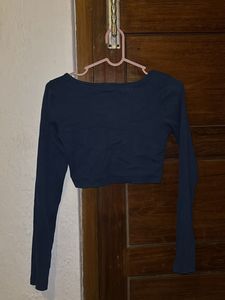 lilleagle Blue Full Sleeve Crop Top Size Xs