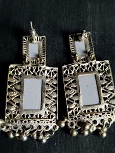 Silver-Toned Earring Set with Intricate Designs