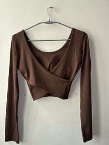 Brown Long Sleeve Crop Top