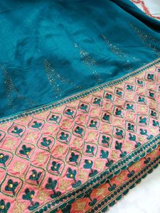 Elegant Teal &amp; Orange Sari