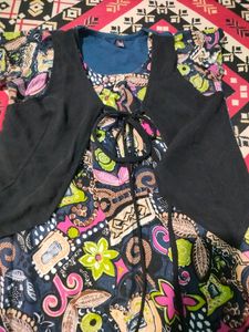 Black Printed Western Top