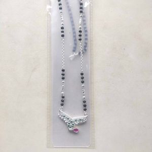 Pure Silver Beautiful Green &amp; Pink CZ Mangalsutra