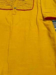 Mustard Kurti with Detailed Neck