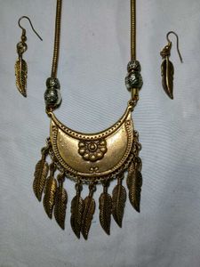 antique gold leaf Boho Necklace &amp; Earring Set
