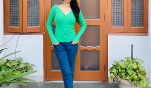 Green winter Wrap Top with parrot and blue