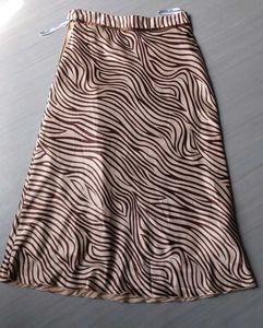 Satin Zebra Print Midi Skirt