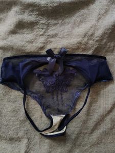 Navy Blue Butterfly Lingerie With Open A**