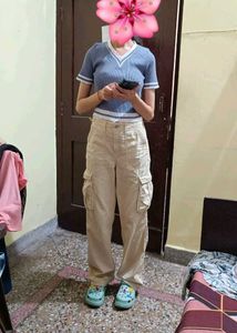 Bershka Beige Cotton Cargo Pants