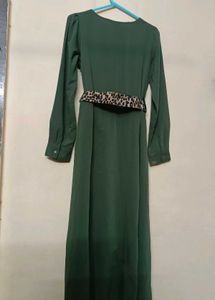 PlusS Olive Midi Dress With Puff Sleeves