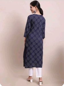 Blue Circle Print Kurti with Embroidered Detail