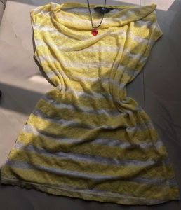 Sculptured Y2k Yellow Mesh Fig Top One Shoulder