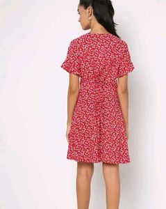 Red Flared Mini Dress - Floral Design
