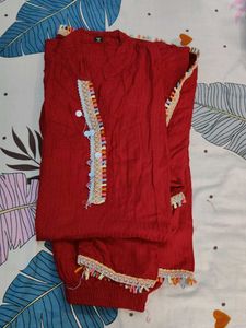 Maroon Embroidered Kurta Set