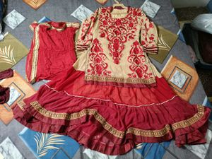 Elegant Red Embroidered Kurta skirt  Set