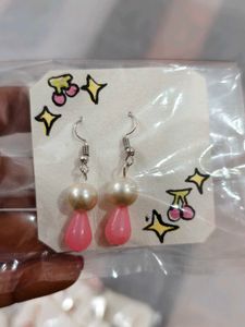 New Cute Pink & Pearl Drop Earrings