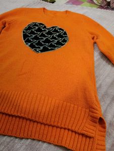Orange Heart Sweater