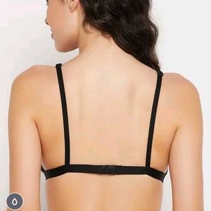Non-Padded Non-Wired Black Cotton Rich Bra