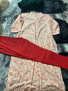 Elegant Floral orange Print Kurta pant  Set