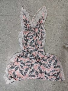 Pink Lacey Side Slitted Backless Dress