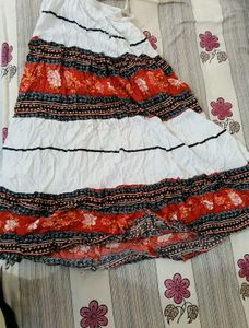 Boho Floral Print Midi Skirt