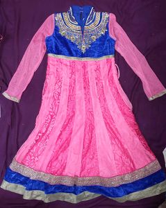 Girls Blue & Pink Net Festive / Partywear Dress.